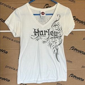 Harley-Davidson White and Gray Graphic Tee